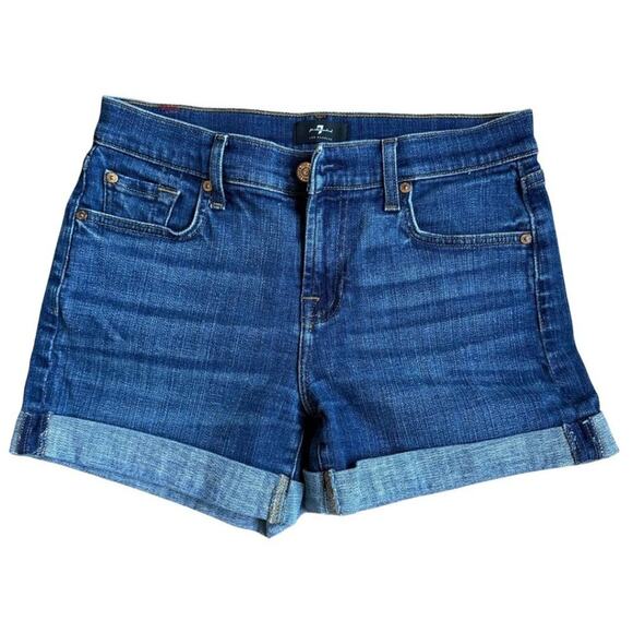 7 For All Mankind Mid-Rise Stretch Denim Rolled Shorts Twill 26 - Picture 3 of 7